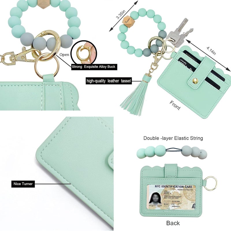 TSNSOEEO Keychain Wallet Wristlet Small Credit Card Holder Bracelet Key Chain Purse Bangle Tassel Beads Key Rings for Women - Image 3
